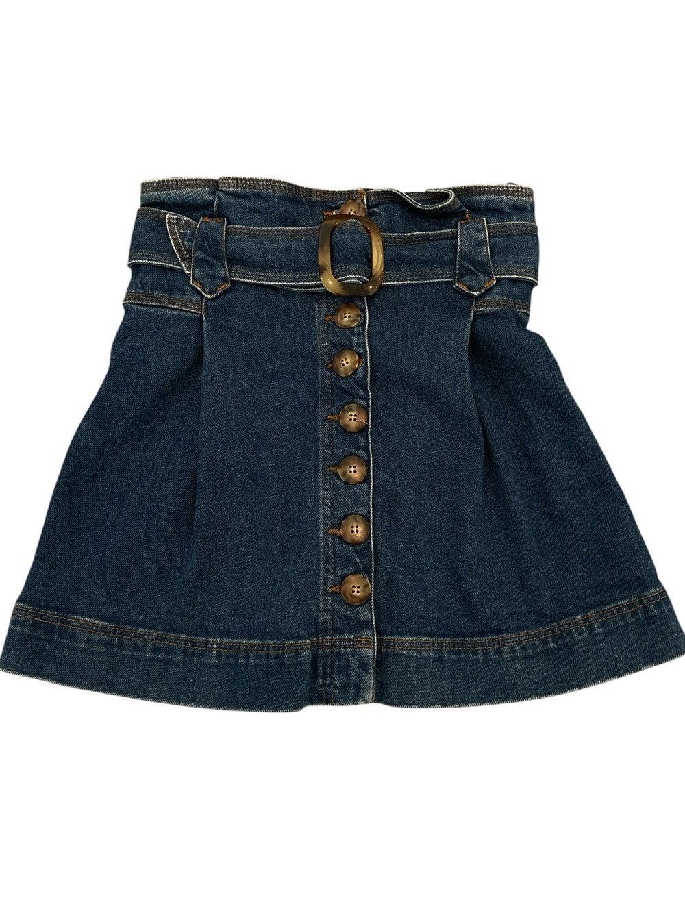 Sezane Dark Blue Denim Button-Front Mini Skirt with Belt